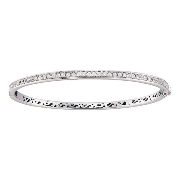Diamond Classic Single Row Bangle Bracelet 1 Cttw 14kt White Gold