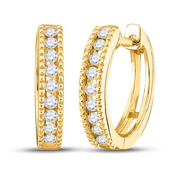 Diamond Milgrain Hoop Earrings 1/4 Cttw 10kt Yellow Gold