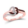 Image 1 : Red Color Enhanced Diamond Heart Ring 1/6 Cttw 10kt Rose Gold