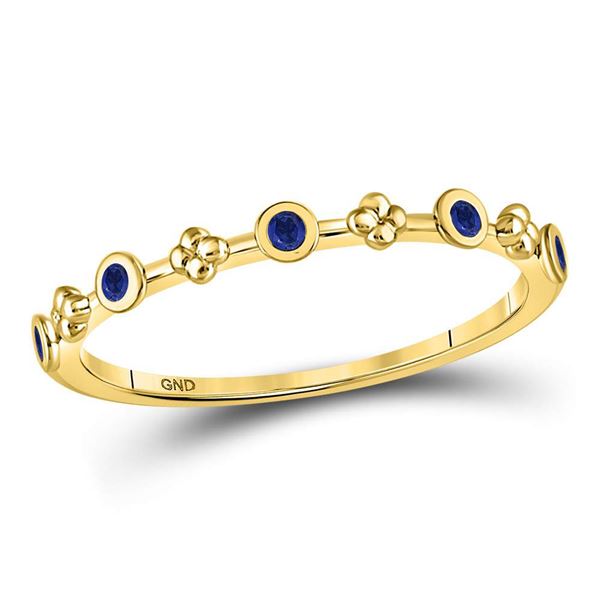 Blue Sapphire Dot Flower Stackable Band Ring 1/12 Cttw 10kt Yellow Gold
