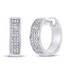 Image 1 : Pave-set Diamond Triple Row Hoop Earrings 1/10 Cttw Sterling Silver
