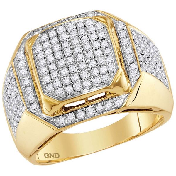 Mens Diamond Square Elevated Cluster Ring 1-1/2 Cttw 10kt Yellow Gold