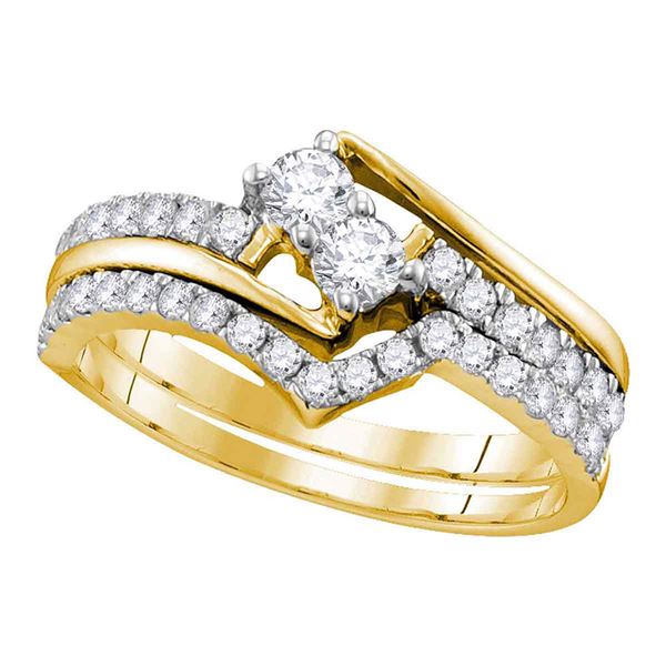 Diamond 2-Stone Bridal Wedding Ring Band Set 3/4 Cttw 10kt Yellow Gold