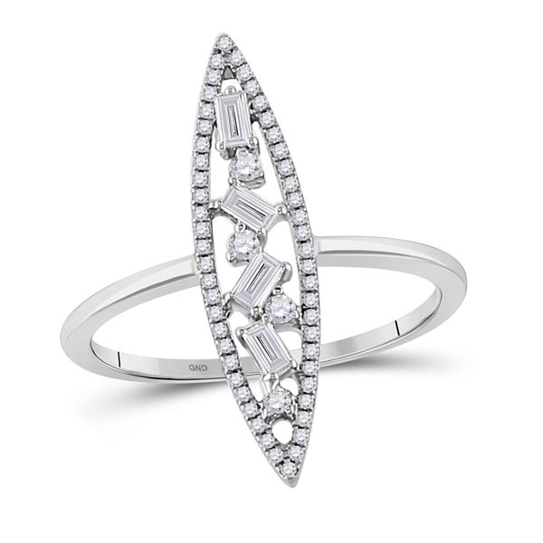 Baguette Diamond Oblong Geometric Statement Fashion Ring 1/4 Cttw 14kt White Gold