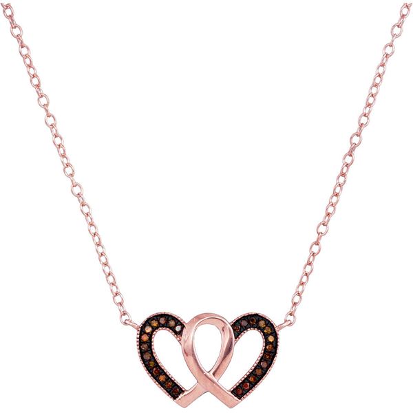 Red Color Enhanced Diamond Heart Necklace Pendant 1/10 Cttw 10kt Rose Gold
