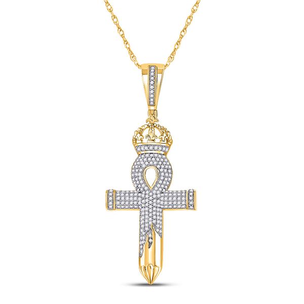 Mens Diamond Ankh Nail Cross Charm Pendant 1/2 Cttw 10kt Yellow Gold