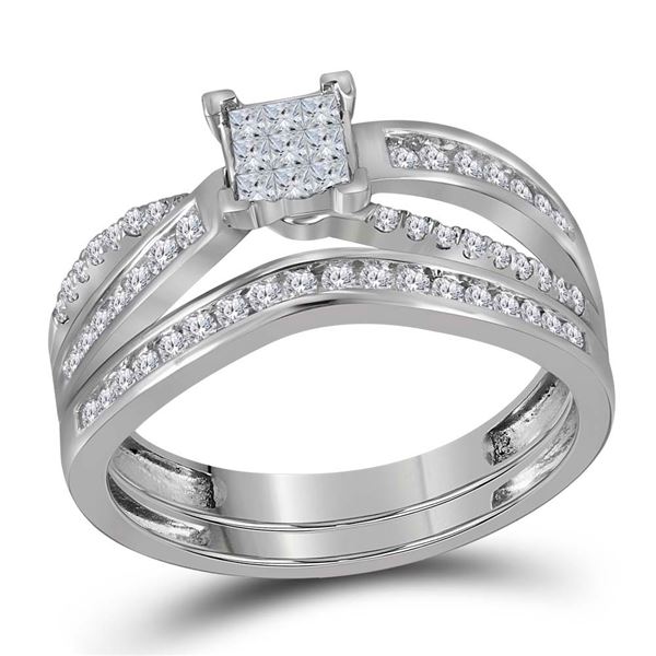 Princess Diamond Bridal Wedding Ring Band Set 1/2 Cttw 14kt White Gold