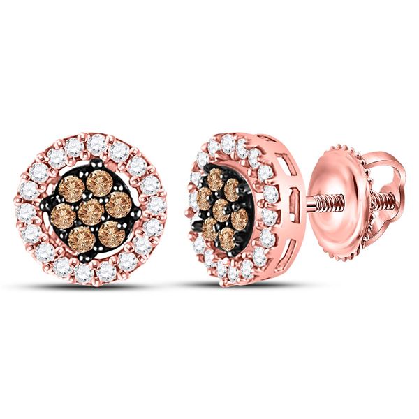 Brown Diamond Flower Cluster Earrings 1/4 Cttw 10kt Rose Gold