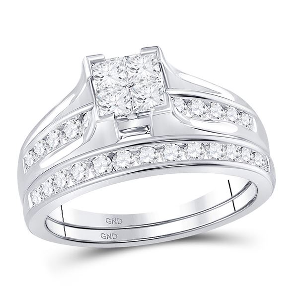 Princess Diamond Bridal Wedding Ring Band Set 1 Cttw - Size 7 14kt White Gold