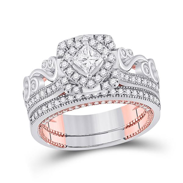 Princess Diamond Bridal Wedding Ring Band Set 1-1/3 Cttw 14kt Two-tone Gold