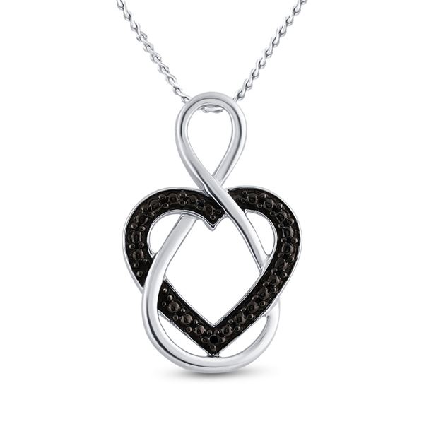 Black Color Enhanced Diamond Heart Pendant .01 Cttw Sterling Silver