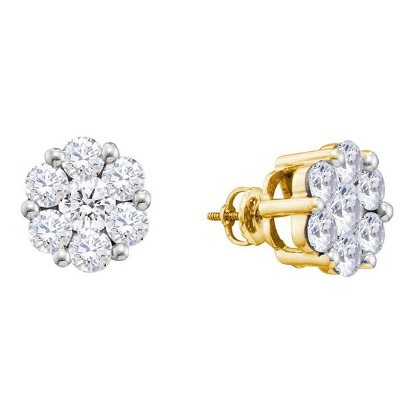 Diamond Large Flower Cluster Stud Earrings 1-1/2 Cttw 14kt Yellow Gold