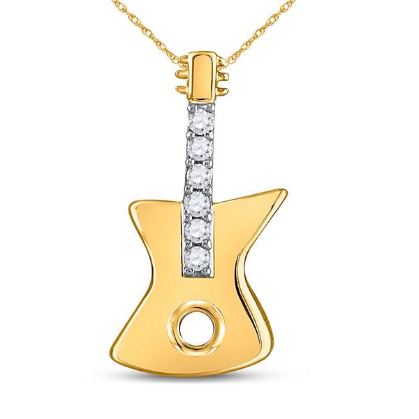 Diamond Electric Guitar Music Instrument Pendant 1/20 Cttw 10kt Yellow Gold