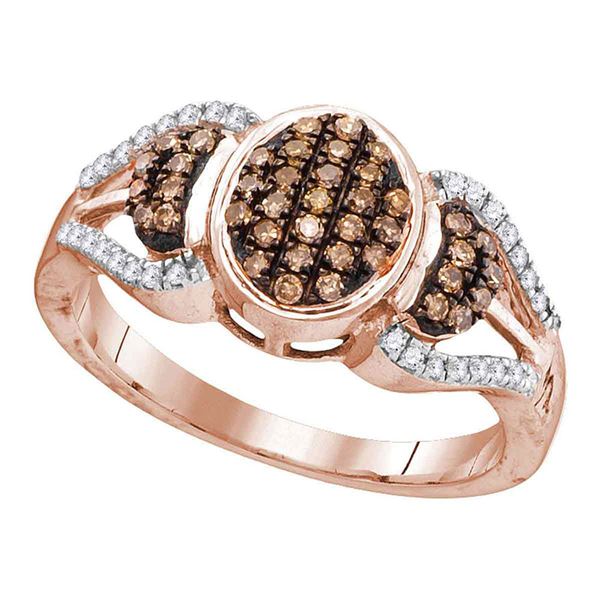 Brown Diamond Oval Cluster Ring 1/3 Cttw 10kt Rose Gold