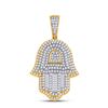 Image 1 : Mens Baguette Diamond Hamsa Hand Charm Pendant 1-1/3 Cttw 10kt Yellow Gold