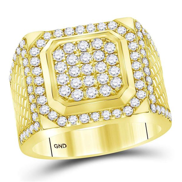 Mens Diamond Square Cluster Ring 2 Cttw 14kt Yellow Gold