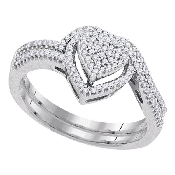 Diamond Heart Bridal Wedding Ring Band Set 1/3 Cttw 10kt White Gold