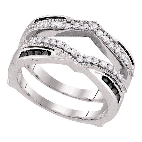 Black Color Enhanced Diamond Wrap Ring Guard Enhancer 1/2 Cttw 10kt White Gold