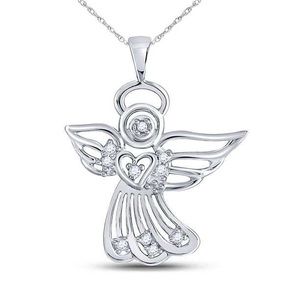 Diamond Guardian Angel Pendant 1/10 Cttw 10kt White Gold