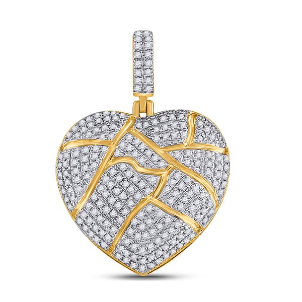 Mens Diamond Broken Heart Charm Pendant 5/8 Cttw 10kt Yellow Gold