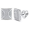 Image 1 : Mens Diamond Square Cluster Stud Earrings 1/5 Cttw 10kt White Gold