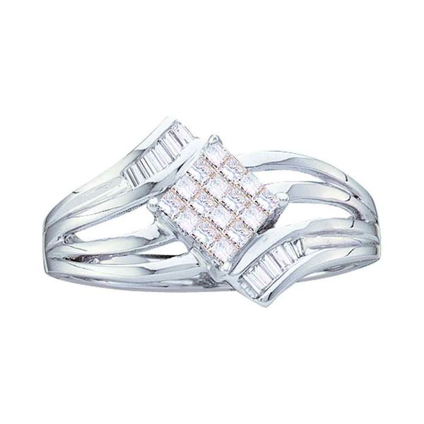 Princess Diamond Offset Square Cluster Ring 1/4 Cttw 14kt White Gold