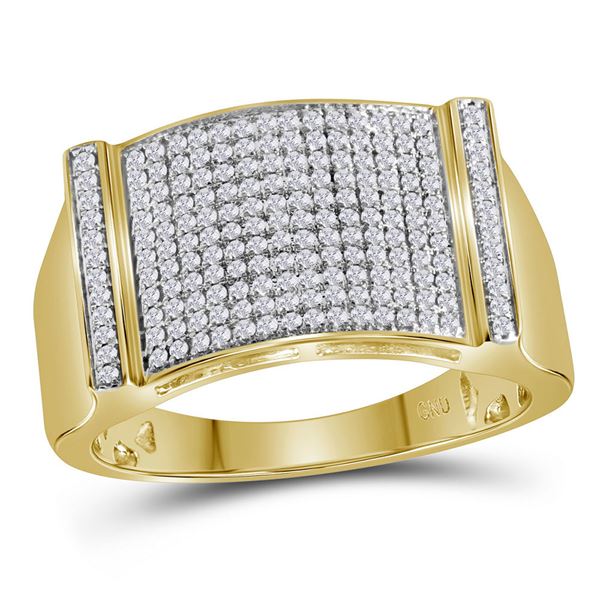 Mens Diamond Rectangle Cluster Ring 1/2 Cttw 10kt Yellow Gold