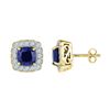 Image 1 : Cushion Lab-Created Blue Sapphire Stud Earrings 3-1/3 Cttw 10kt Yellow Gold