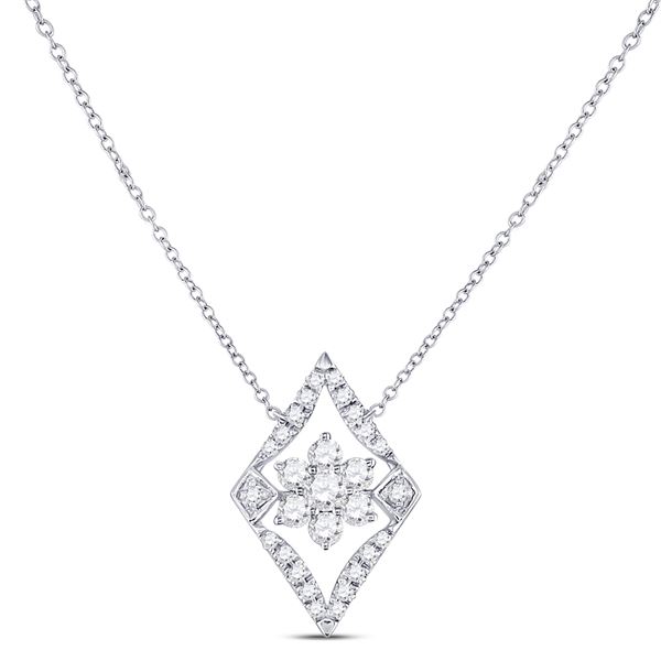 Diamond Geometric Cluster Necklace 1/3 Cttw 14kt White Gold