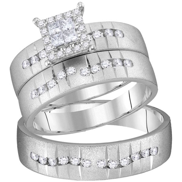 His Hers Princess Diamond Square Matching Wedding Set 1/2 Cttw 14kt White Gold