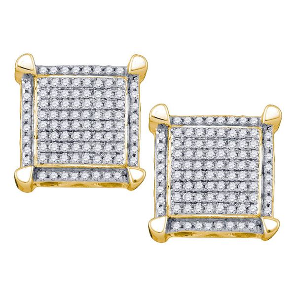 Mens Diamond Square Cluster Earrings 1/3 Cttw 10kt Yellow Gold