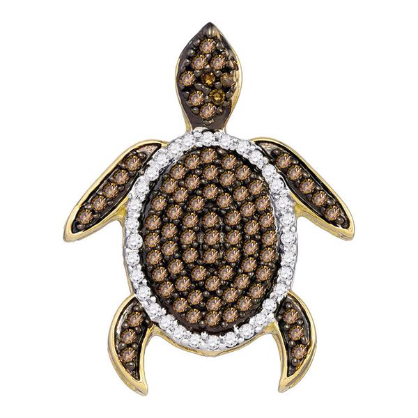 Brown Diamond Sea Turtle Animal Pendant 3/8 Cttw 10kt White Gold