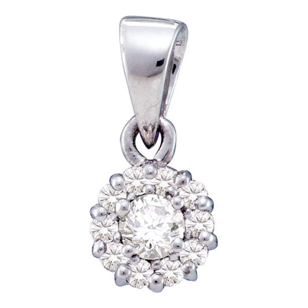 Diamond Solitaire Circle Frame Cluster Pendant 1/4 Cttw 14kt White Gold