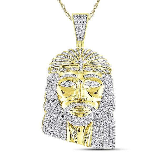 Mens Diamond Jesus Face Charm Pendant 1-1/4 Cttw 10kt Yellow Gold