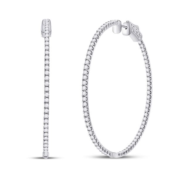 Diamond Inside-Outside Hoop Earrings 3-1/3 Cttw 14kt White Gold