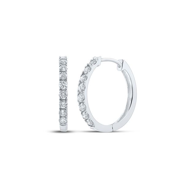 Diamond Single Row Hoop Earrings 1/2 Cttw 10kt White Gold