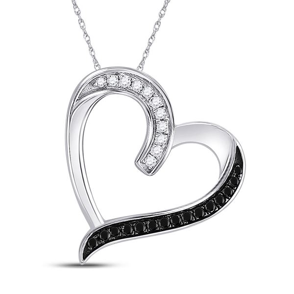 Black Color Enhanced Diamond Heart Pendant 1/5 Cttw 10kt White Gold