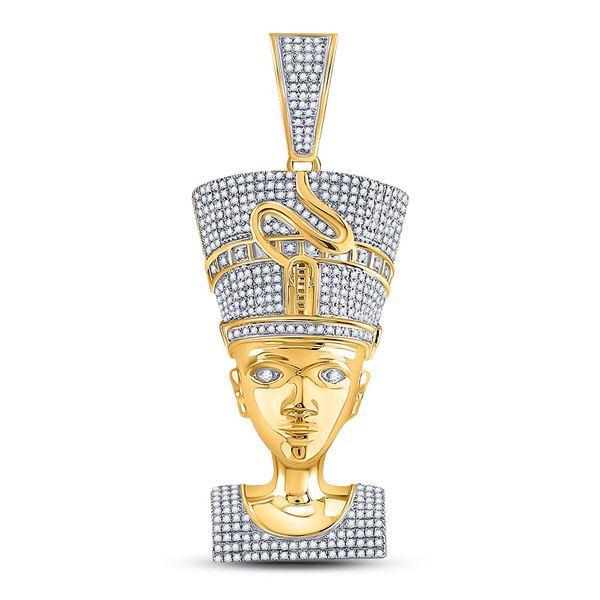 Mens Diamond Nefertiti Pharaoh Charm Pendant 1-1/3 Cttw 10kt Yellow Gold