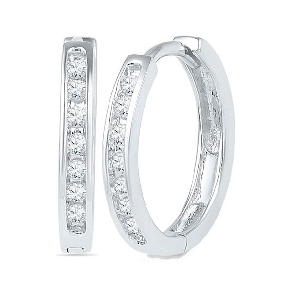 Channel-set Diamond Single Row Hoop Earrings 1/6 Cttw 10kt White Gold