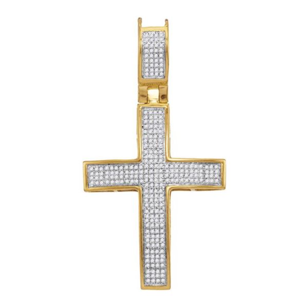 Mens Diamond Cross Charm Pendant 1/2 Cttw 10kt Yellow Gold