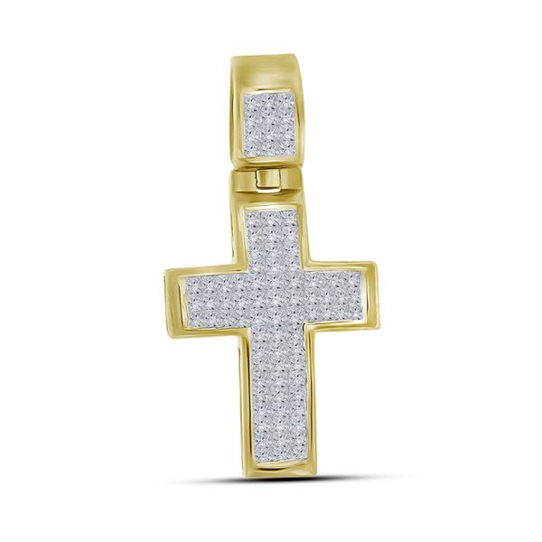 Mens Princess Diamond Roman Cross Charm Pendant 5/8 Cttw 10kt Yellow Gold