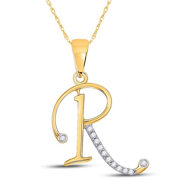 Diamond R Initial Letter Pendant 1/12 Cttw 10kt Yellow Gold