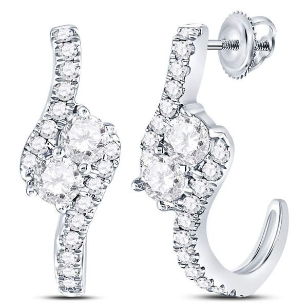 Diamond J-Hoop 2-stone Earrings 1 Cttw 14kt White Gold