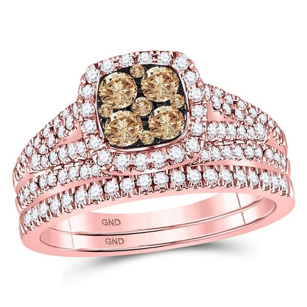 Brown Diamond Bridal Wedding Ring Band Set 1 Cttw 14kt Rose Gold