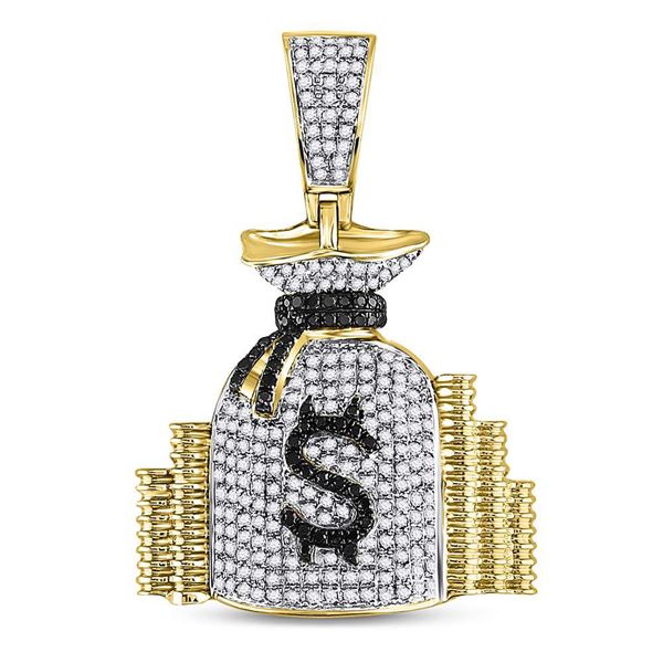 Mens Diamond Money Bag Stacks Charm Pendant 3/4 Cttw 10kt Yellow Gold