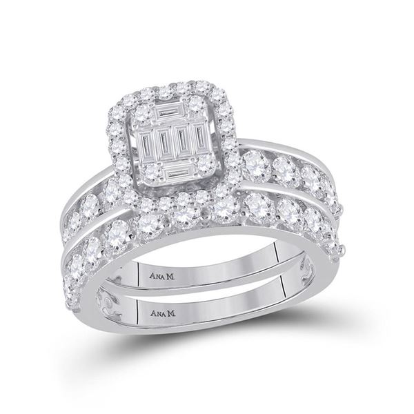 Baguette Diamond Bridal Wedding Ring Band Set 2-1/5 Cttw 14kt White Gold