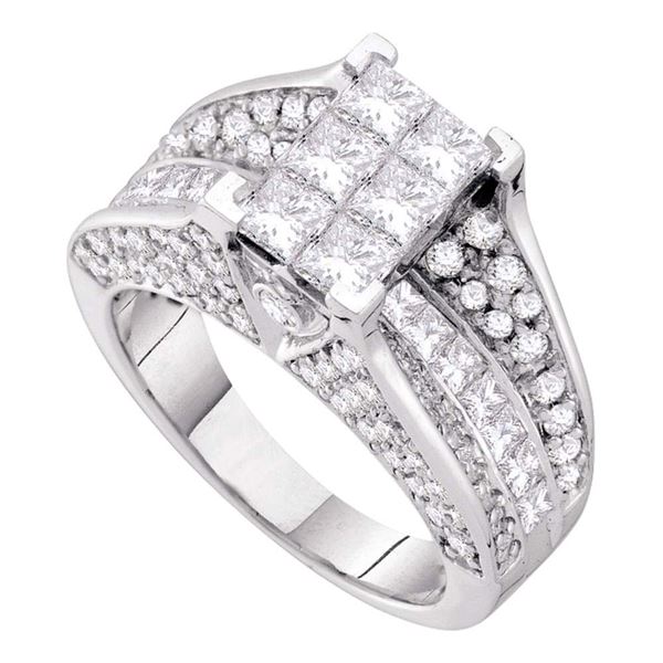 Princess Diamond Cluster Bridal Wedding Engagement Ring 3 Cttw 14kt White Gold