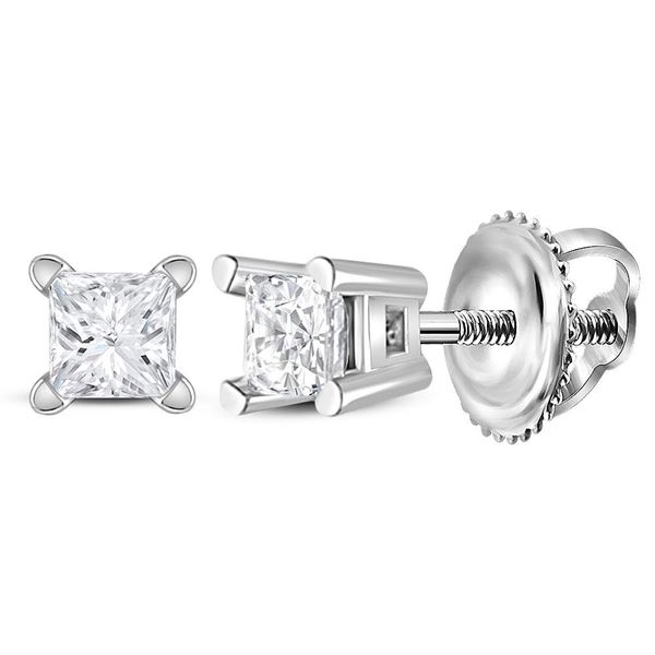 Princess Diamond Solitaire Earrings 1/6 Cttw 14kt White Gold