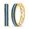 Image 1 : Blue Color Enhanced Diamond Hoop Earrings 1/2 Cttw 10kt Yellow Gold