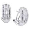 Image 1 : Baguette Diamond French-Clip Hoop Earrings 1 Cttw 14kt White Gold